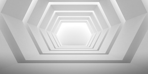Poster - Abstract of concrete interior with the light cast shadow on the wall ,Geometric structure,Perspective of brutalism  architecture,Museum space design. 3d rendering.	