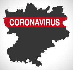 Rhone-Alpes FRANCE region map with Coronavirus warning illustration