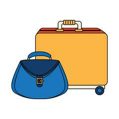 Wall Mural - wheeled suitcase with women bag isolated icon vector illustration design