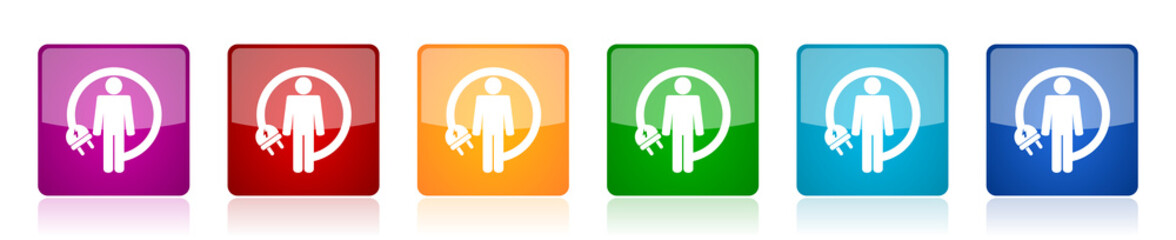 Aufkleber - Android charging wire icon set, humanoid robot colorful square glossy vector illustrations in 6 options for web design and mobile applications