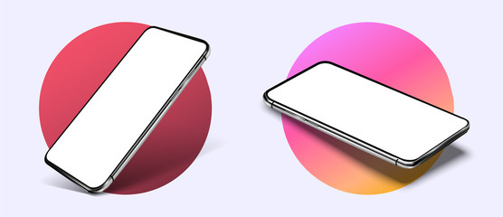 Aufkleber - Smartphone frame less blank screen, rotated position. 3d isometric illustration cell phone. Smartphone perspective view. Template for infographics or presentation UI design interface. vector