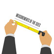 Measuring Tape in hand. Construction, engineering, repair concept. Mens hands hold a measuring tape. Vector illustration in flat style. EPS 10.