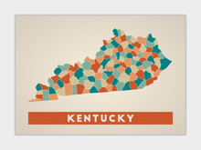 Kentucky Poster. Map Of The Us State With Colorful Regions. Shape Of Kentucky With Us State Name. Trendy Vector Illustration.