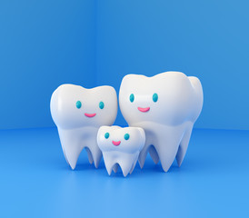 Wall Mural - Cute happy smiling family of teeth. Clear tooth concept. Brushing teeth. Dental kids care