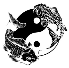 Wall Mural - Ying Yang symbol with koi fishes. Vector illustration