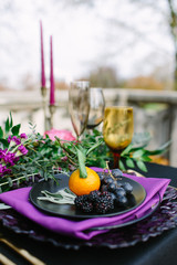 black and purple table wedding head table or event table