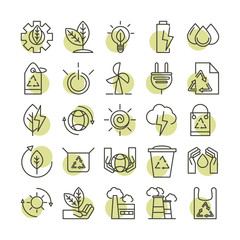 Wall Mural - sustainable energy alternative renewable ecology icons set line style icon