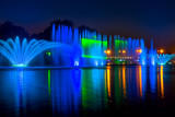 Fototapeta Miasto - Summer Night and Colored Fountain