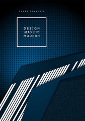 Wall Mural - Bright abstract technical composition, geometric shapes, overlap, stripes, dots, perforated dark background. Contrasting blue and white colors. Modern template for your corporate design.