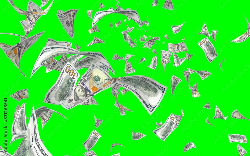 Flying dollars banknotes isolated on chromakey. Money is flying in the ...