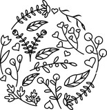 Fototapeta Dinusie - floral hand drawn elements circle shape background art line vector