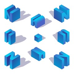 Fototapete - Isometric letter N. English capital blue character drawn with shadow