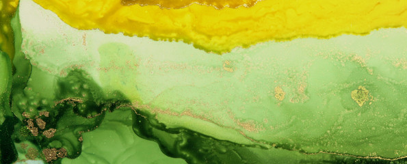 Abstract green wave blots background. Alcohol ink colors. Marble texture.