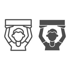 Poster - Soccer fan line and solid icon. Football fans, cheering man with poster symbol, outline style pictogram on white background. Sport sign for mobile concept and web design. Vector graphics.