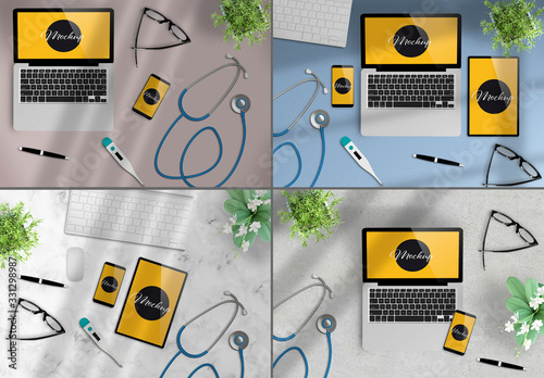 Devices With Desk Accessories And Medical Equipment Scene Creator