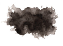 Abstract Expressive Textured Black Ink Or Watercolor Stain. Monochrome Gradient Dynamic Isolated Inky Horizontal Blob, Dark Thunderous Cloud Concept For Texture, Black Friday Banner Design, Background