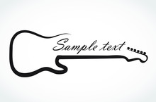 Guitar Simple Elegant Outline Line With Writing Text