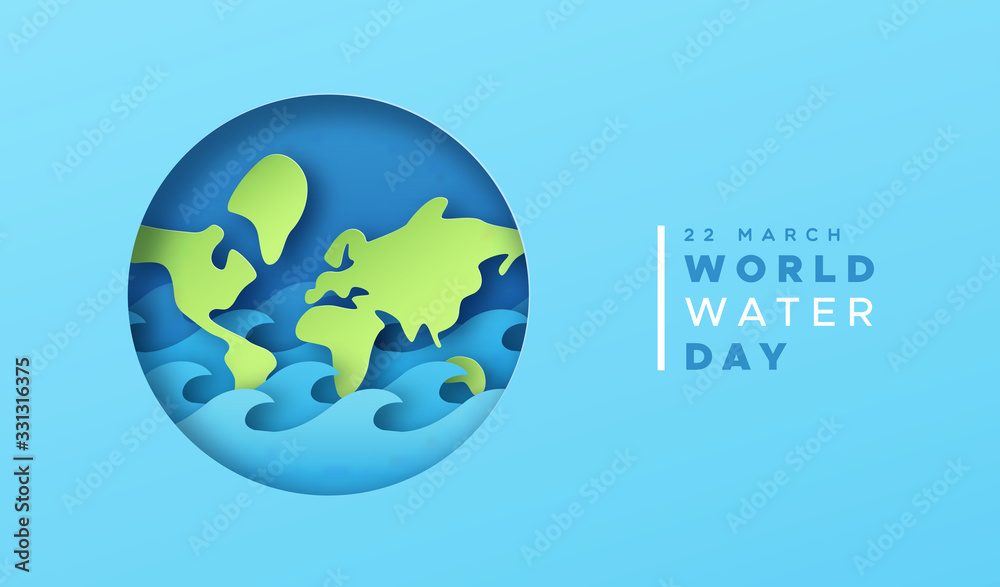 World water day paper cut earth card with sea wave - obrazy, fototapety, plakaty 
