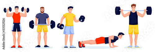 Fotomural Male athletes in different poses on white background
