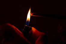 Lighting A Marijuana Joint, Smoke