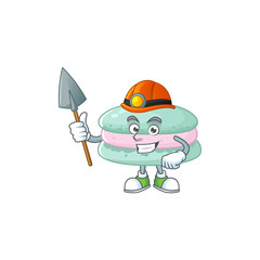 Wall Mural - Cool miner worker of vanilla blue macarons cartoon design concept