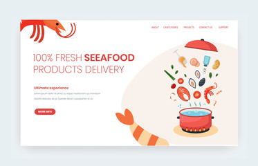 Aufkleber - Seafood delivery vector website landing page design template