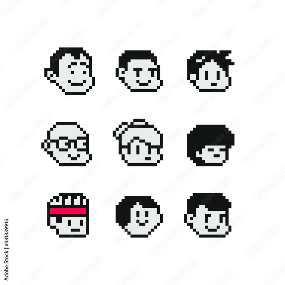 Abstract avatar faces, pixel art people head characters set design, guy ...