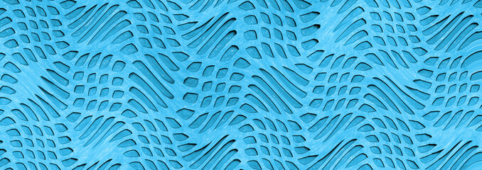  Bright blue geometric pattern. Volume curved lines symmetrical background	