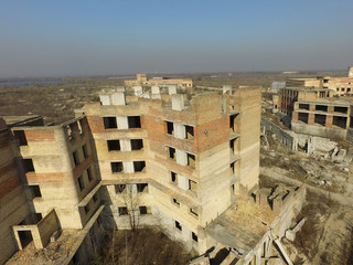 Wall Mural - Abandoned construction site of Hospital. (aerial drone image)Abandoned at 1991,during Ukrainian undependence crisis. Kiev Region,Ukraine