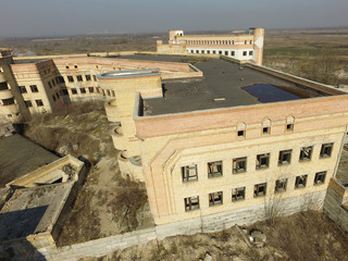 Wall Mural - Abandoned construction site of Hospital. (aerial drone image)Abandoned at 1991,during Ukrainian undependence crisis. Kiev Region,Ukraine