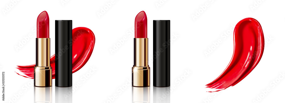 Red lipstick set - obrazy, fototapety, plakaty 