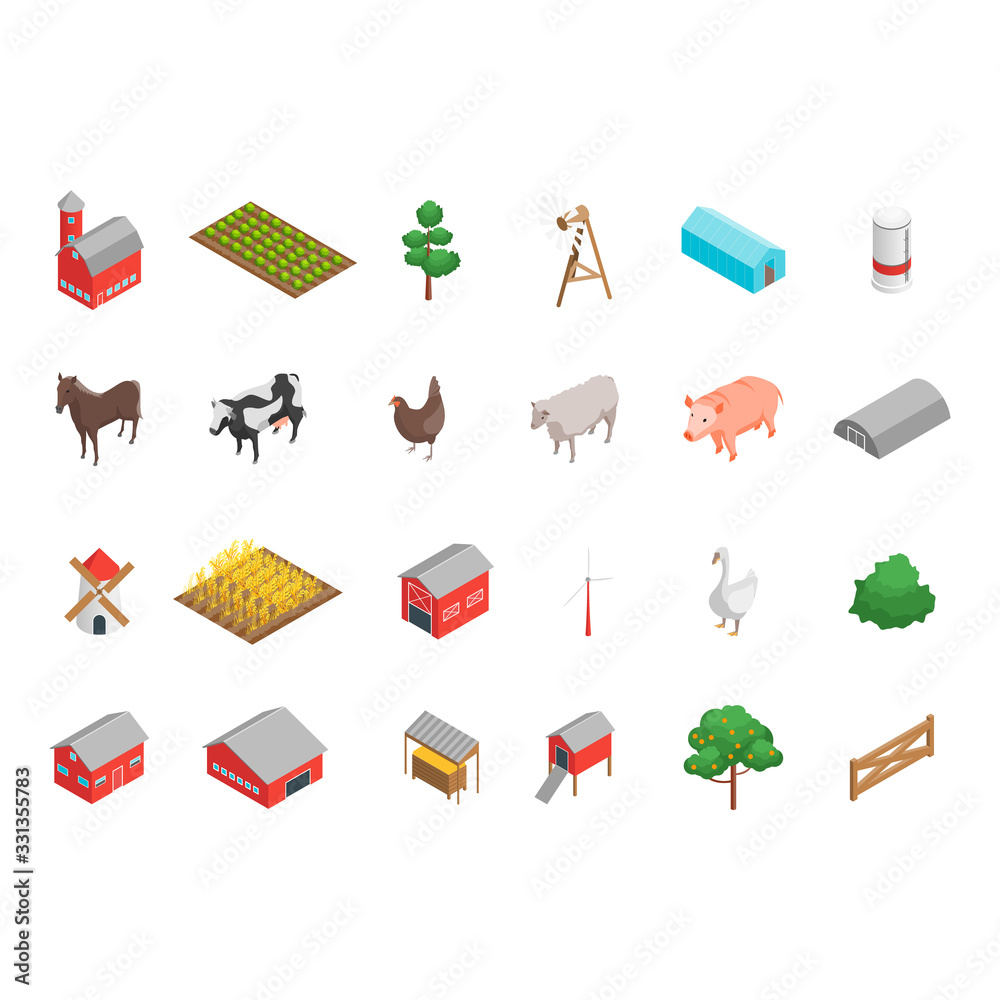 Farm Rural Concept Icon Set 3d Isometric View. Vector Stock Vector ...