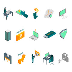 Poster - Hacker Attack Concept Icon Set 3d Isometric View. Vector