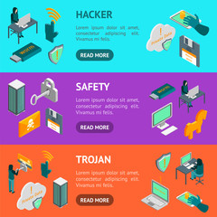 Poster - Hacker Attack Concept Banner Horizontal Set 3d Isometric View. Vector