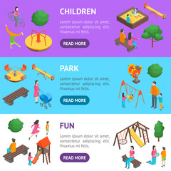 Sticker - Children Park Concept Banner Horizontal Set 3d Isometric View. Vector