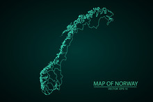 High Detailed Blue Map Of Norway, Map Of Norway - Blue Geometric Rumpled Triangular , Polygonal Design For Your . Vector Illustration Eps 10. - Vector