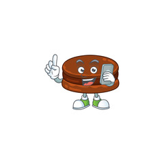 Poster - A sweet chocolate alfajor cartoon design style speaking on phone