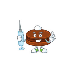 Sticker - A pleasant nurse of chocolate alfajor mascot design style using syringe