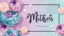 Mother's Day Greeting Card With Beautiful Blossom Flowers Background