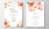 Fototapeta Tulipany - Wedding invitation card set template with beautiful floral frame