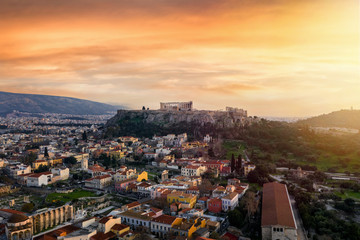 Fototapete - Luftaufnahme der Akropolis von Athen, Griechenland, bei Sonnenuntergang