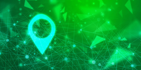 Poster - 2d rendering Red map pointer with world map