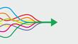 Vector illustration. Colorful lines intertwined in arrow. Dimensions 16:9. The way forward.