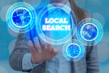 Poster - Handwriting text writing Local Search. Conceptual photo searches of a structured database of local business listings Elements of this image furnished by NASA