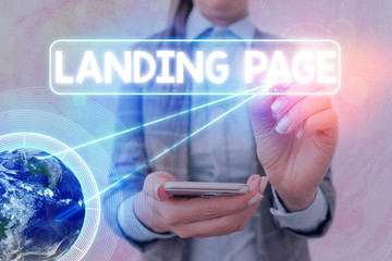 Fototapete - Text sign showing Landing Page. Business photo text Web page that a user arrives at after clicking a hyperlink Elements of this image furnished by NASA