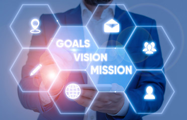 Poster - Handwriting text Goals Vision Mission. Conceptual photo practical planning process used to help community group