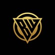 BW logo monogram with triangle shape and circle rounded isolated on gold colors