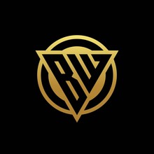 BW Logo Monogram With Triangle Shape And Circle Rounded Isolated On Gold Colors