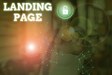 Fototapete - Conceptual hand writing showing Landing Page. Concept meaning Web page that a user arrives at after clicking a hyperlink