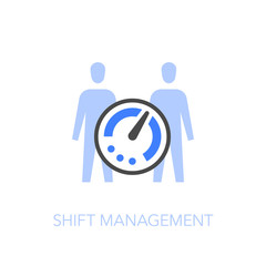 Poster - Employee shift management symbol with a timer and two people. Easy to use for your website or presentation.